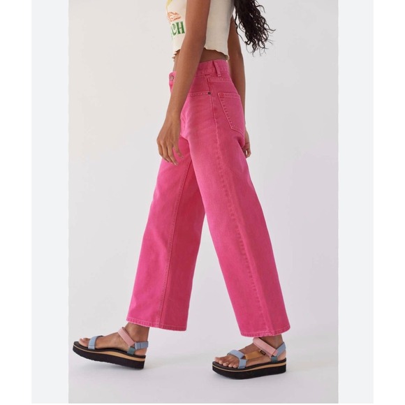 BDG Urban Outfitters High Wide Leg Jeans Pink Cropped Size 28 - Picture 2 of 12